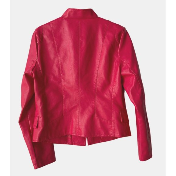Chou Yatou Bright Pink Moto Jacket Size Medium Faux Leather - Picture 4 of 8